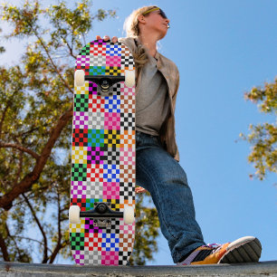 Multicolored Patchwork Check Pattern Design Skateboard