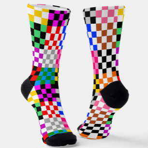 Multicolored Patchwork Check Pattern Design Socks