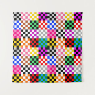 Multicolored Patchwork Check Pattern Design Tapestry