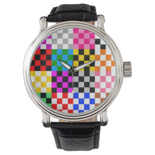Multicolored Patchwork Check Pattern Design  Watch