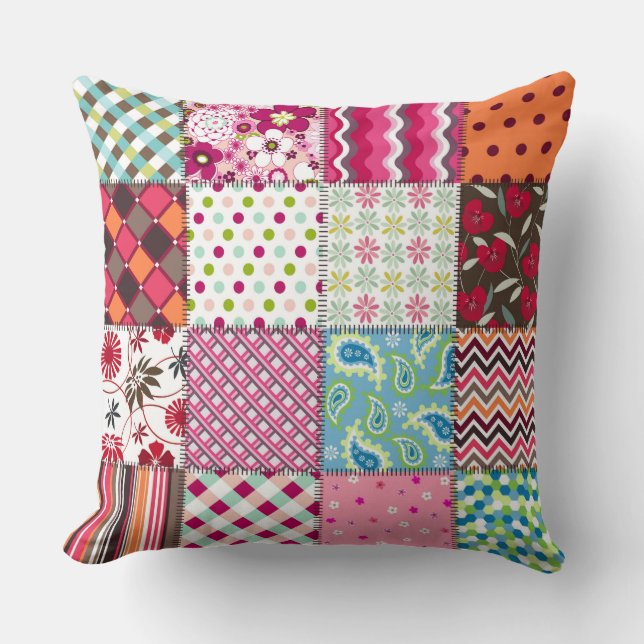 Multicolored Patchwork Quilt Patterns Pillow (Front)