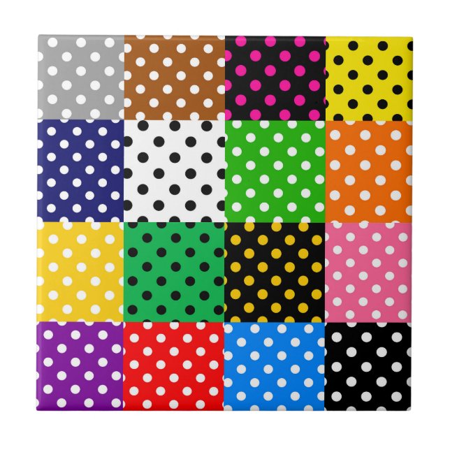 Multicolored Patchwork Quilt Polka Dots  Ceramic Tile (Front)