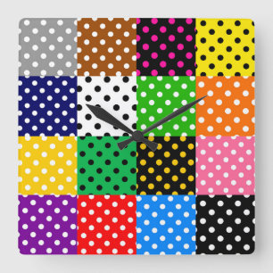 Multicolored Patchwork Quilt Polka Dots Square Wall Clock