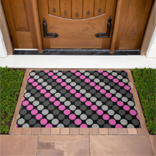 Multicolored pattern Retro Sixties Polka Dots Grey Doormat