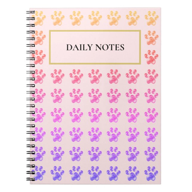 Multicolored Paw Pattern on Pink Notebook (Front)