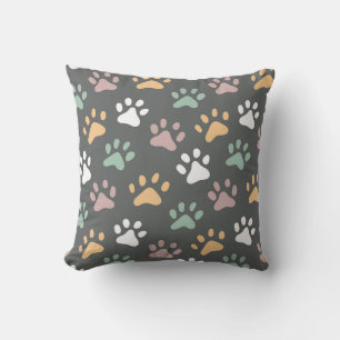 Multicolored Paw Print Pattern Throw Pillow