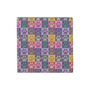 Multicolored Paw Print Stone Magnet