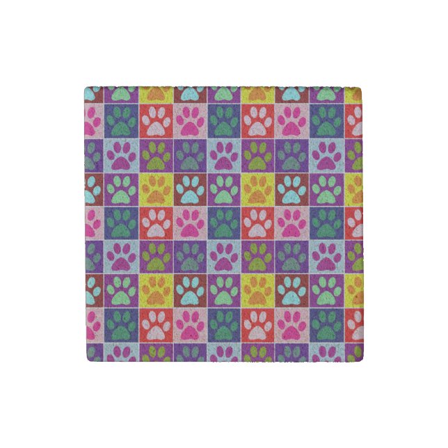 Multicolored Paw Print Stone Magnet (Front)