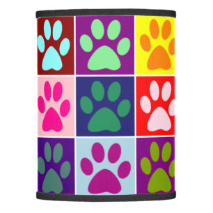 Multicolored Paw Prints in Multicolored Squares Lamp Shade