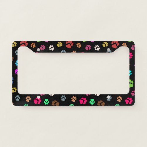 Multicolored paws license plate frame