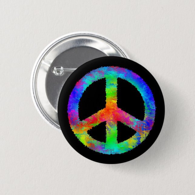 Multicolored Peace Sign Pinback Button (Front & Back)