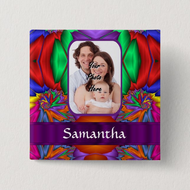 Multicolored personalized fractal pinback button (Front)