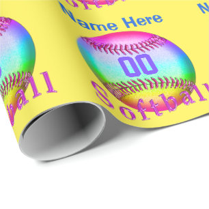 Multicolored Personalized Softball Wrapping Paper