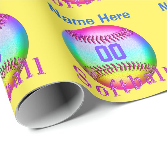 Multicolored Personalized Softball Wrapping Paper