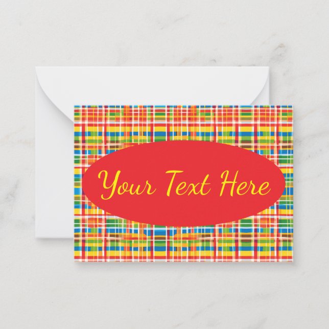 Multicolored Plaid Abstract Pattern Note Card (Front)