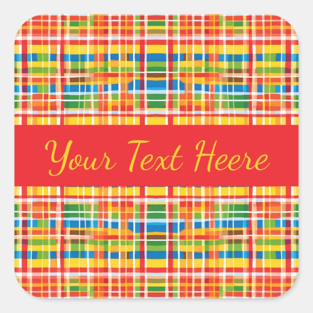 Multicolored Plaid Abstract Pattern Square Sticker (Front)