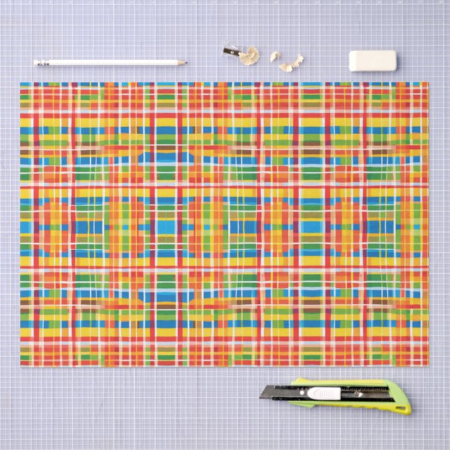 Multicolored Plaid Abstract Pattern Tissue Paper (Craft)