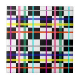 Multicolored Plaid Lines Checkered Tartan Design Ceramic Tile