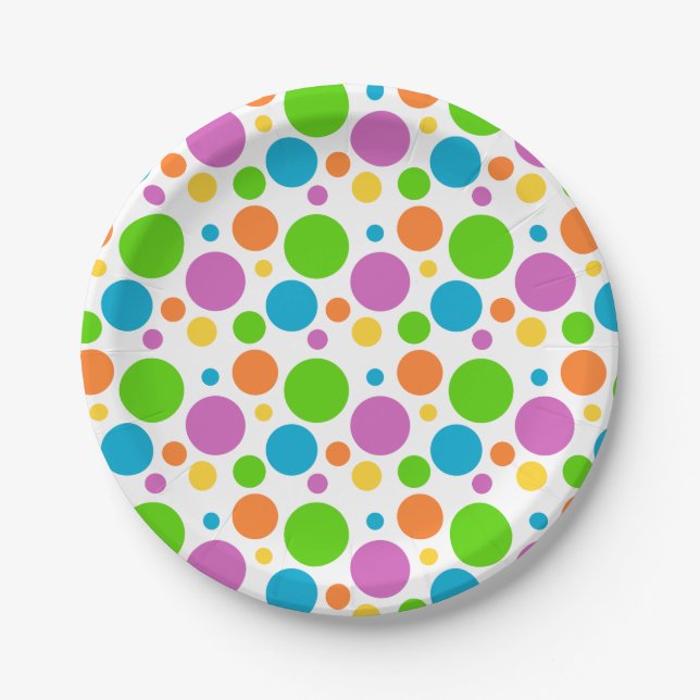 Multicolored Polka Dot Pattern Paper Plates (Front)