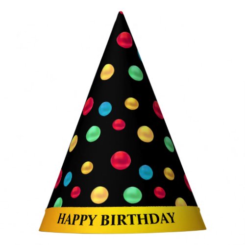 Multicolored Polka Dots on Black Party Hat