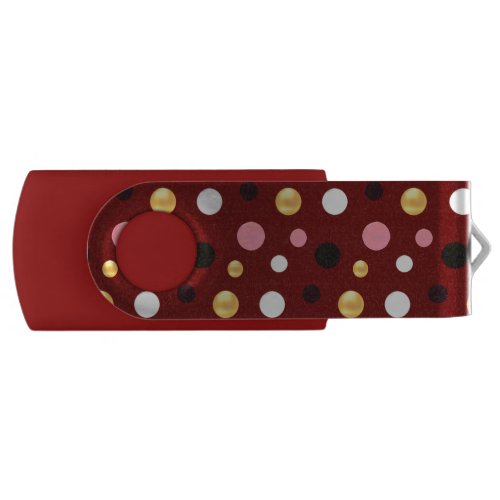 Multicolored polka dots on burgundy flash drive