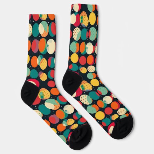 Multicolored Polka Dots on Dark Background Socks