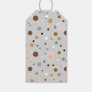 Multicolored polka dots on gray. gift tags