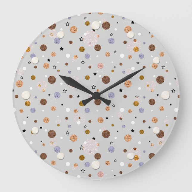 Multicolored polka dots on gray. large clock (Front)