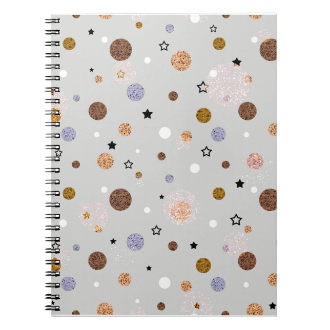 Multicolored polka dots on gray.  notebook (Front)