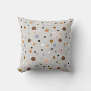 Multicolored polka dots on gray. throw pillow