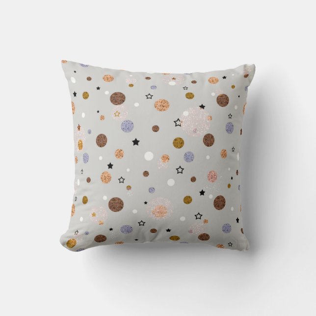 Multicolored polka dots on gray.  throw pillow (Front)