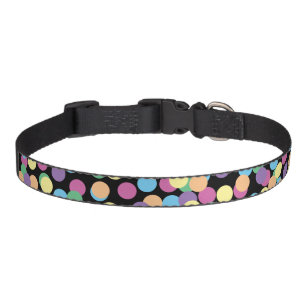 Multicolored Polka-Dots Pattern on Black Pet Collar