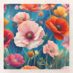 Multicolored Poppy Flowers Garden-47569 Glass Coaster
