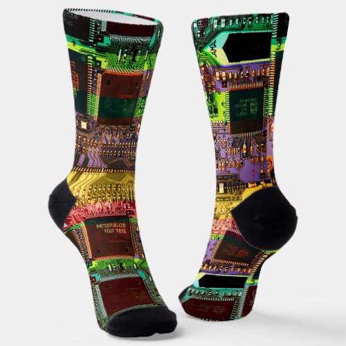   Multicolored Printed Circuit Board Personalized Socks