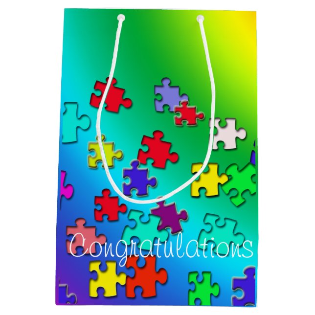 Multicolored puzzles medium gift bag (Back)
