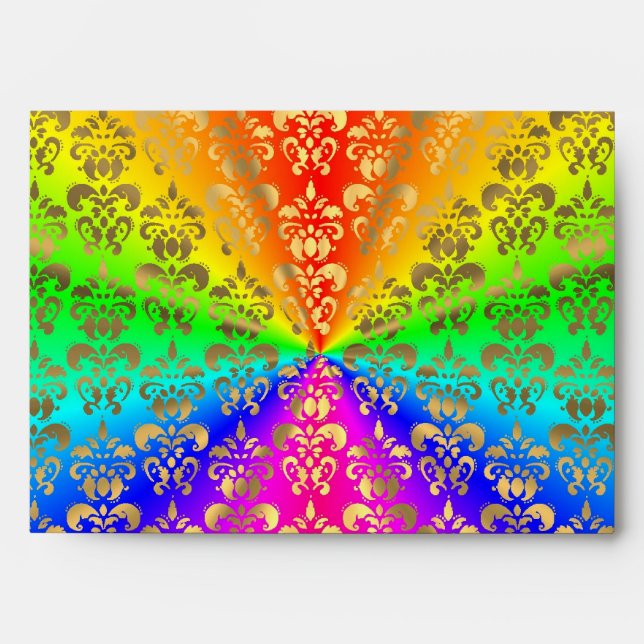 Multicolored rainbow colored damask envelope (Front)