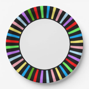 Multicolored Rays on Black & White Party Paper Plates