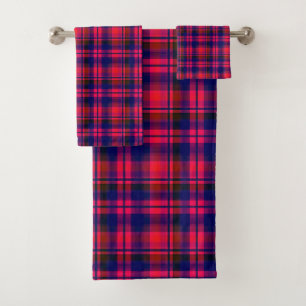 Multicolored red and blue with a checkered pattern bath towel set