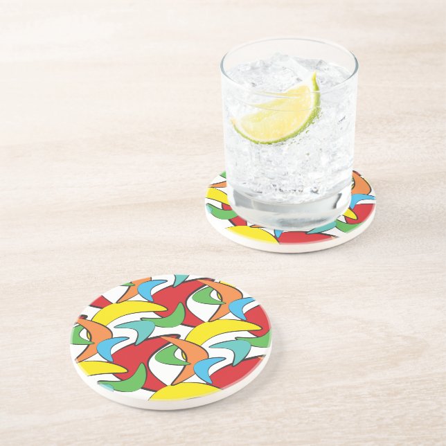 Multicolored Retro Boomerang Pattern Coaster (Side)