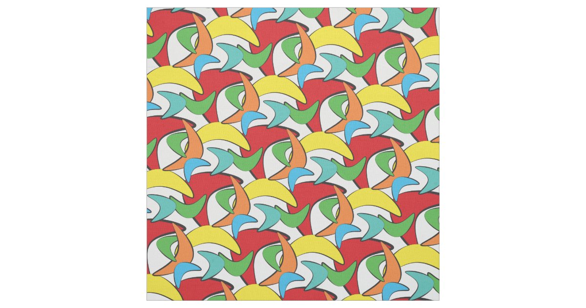 Multicolored Retro Boomerang Pattern Fabric | Zazzle.com