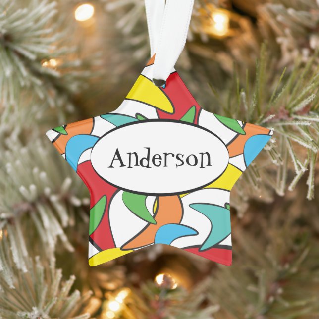Multicolored Retro Boomerang Pattern Ornament (Tree)