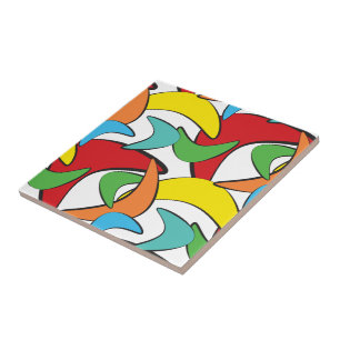 Multicolored Retro Boomerang Pattern Tile