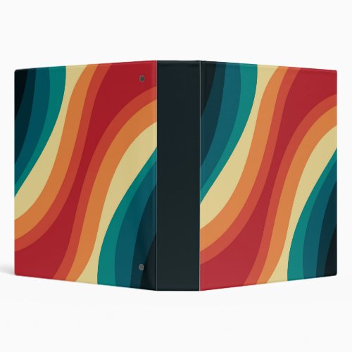 Multicolored retro style waves design 3 ring binder
