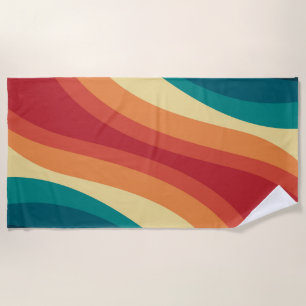 Multicolored retro style waves design beach towel