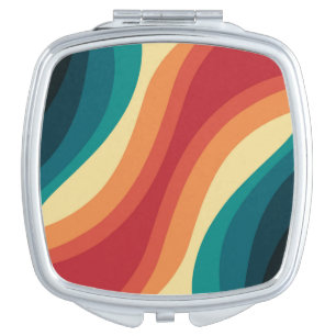 Multicolored retro style waves design compact mirror