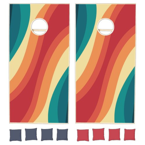 Multicolored retro style waves design cornhole set