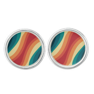 Multicolored retro style waves design cufflinks