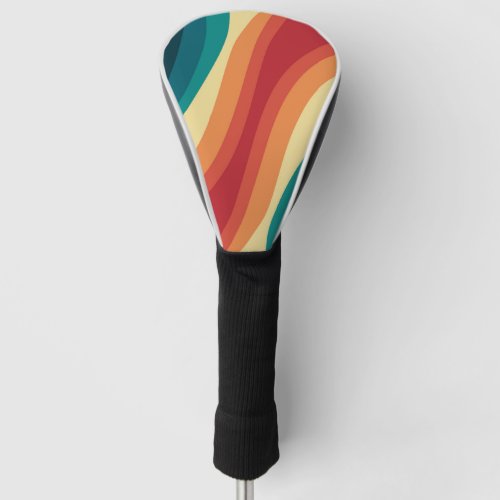 Multicolored retro style waves design golf head cover