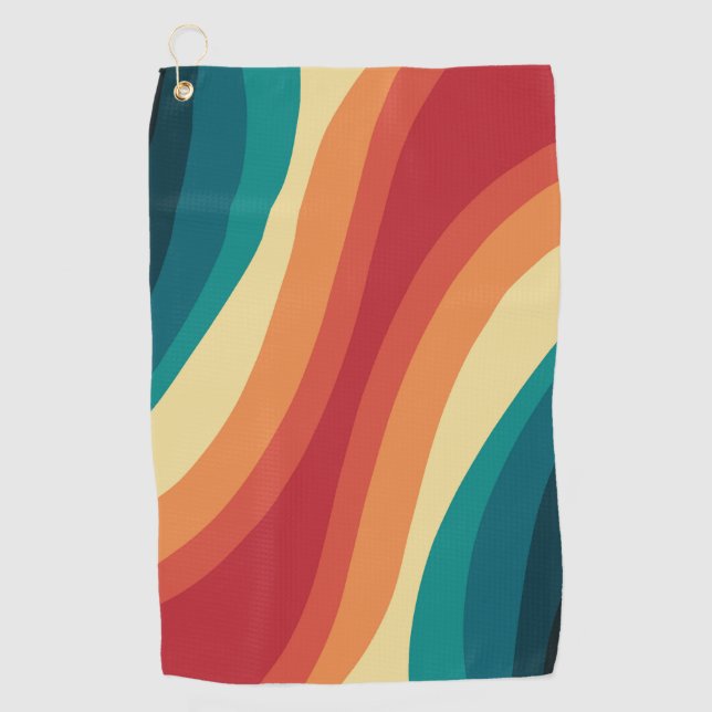 Multicolored retro style waves design golf towel (Front)