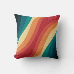 Multicolored retro style waves design throw pillow